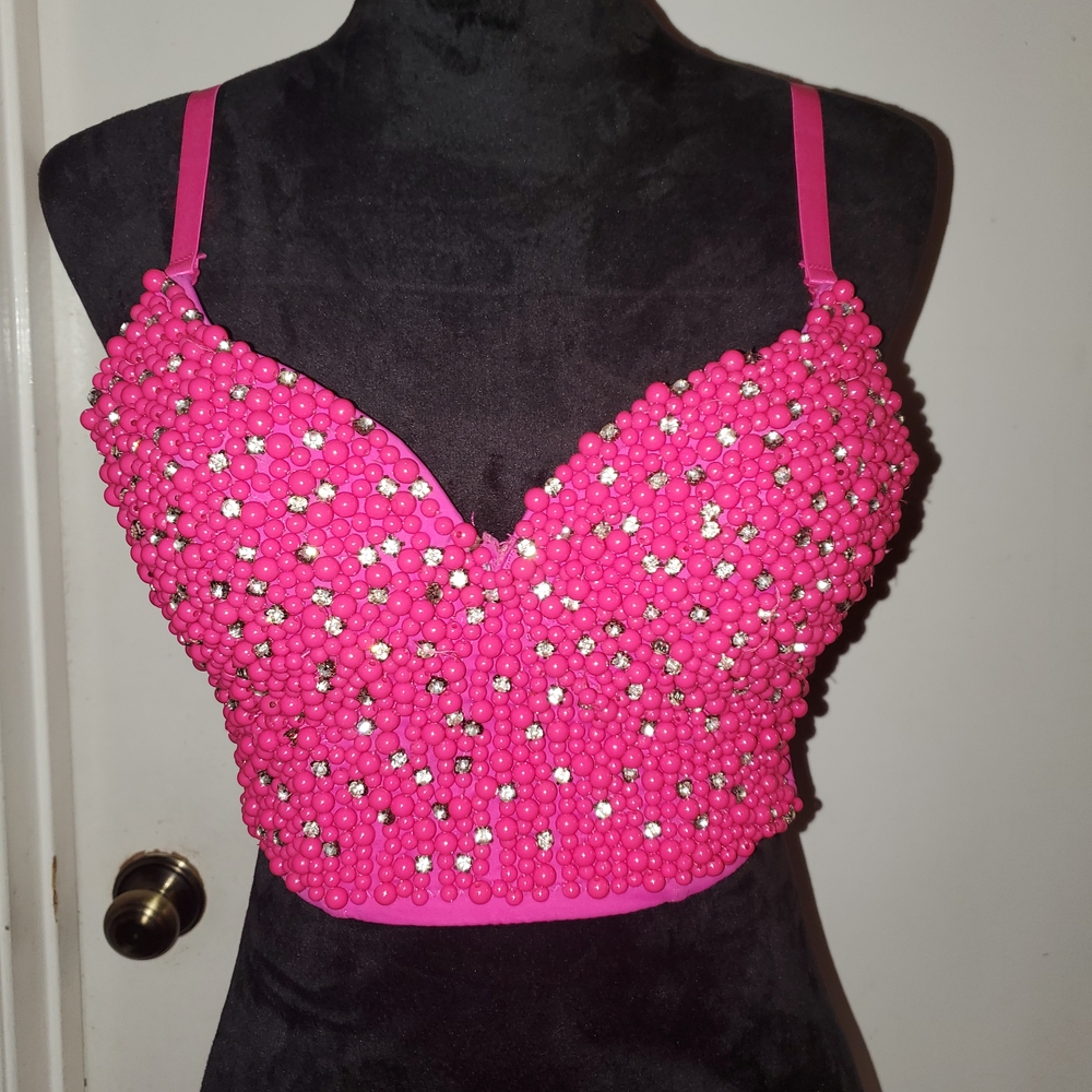 Pink Beaded Crop Top